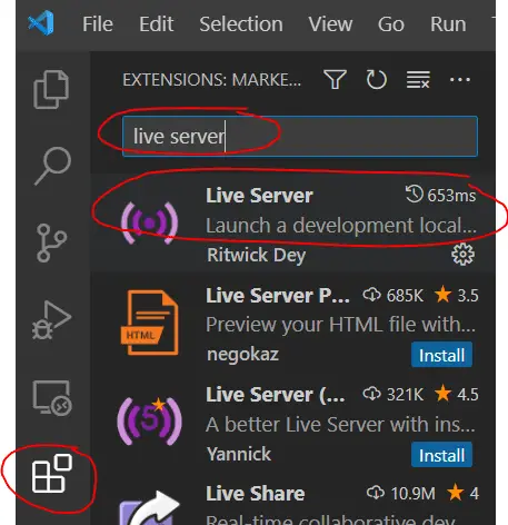 VSCode Install Live Server Extension