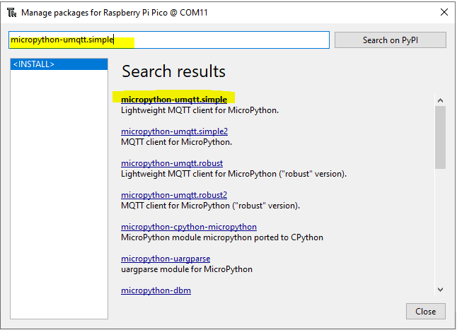 umqtt simple installation Thonny IDE