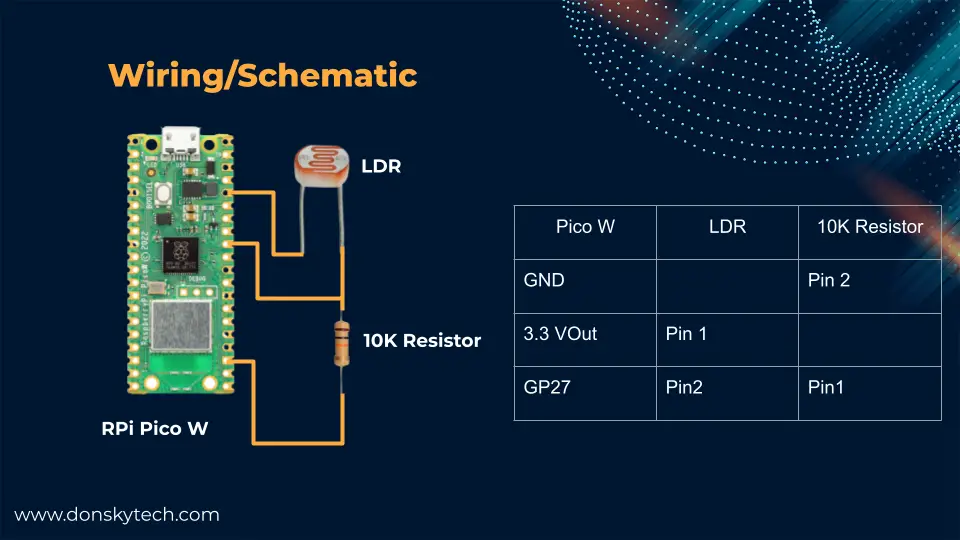 MicroPython - Read LDR or Photoresistor - Wiring Schematic