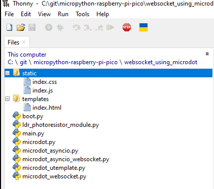 MicroPython WebSocket MicroDot Project Files