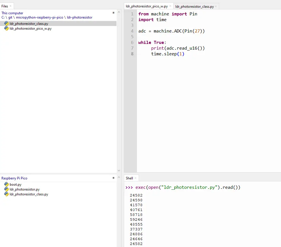 MicroPython LDR Sample Read