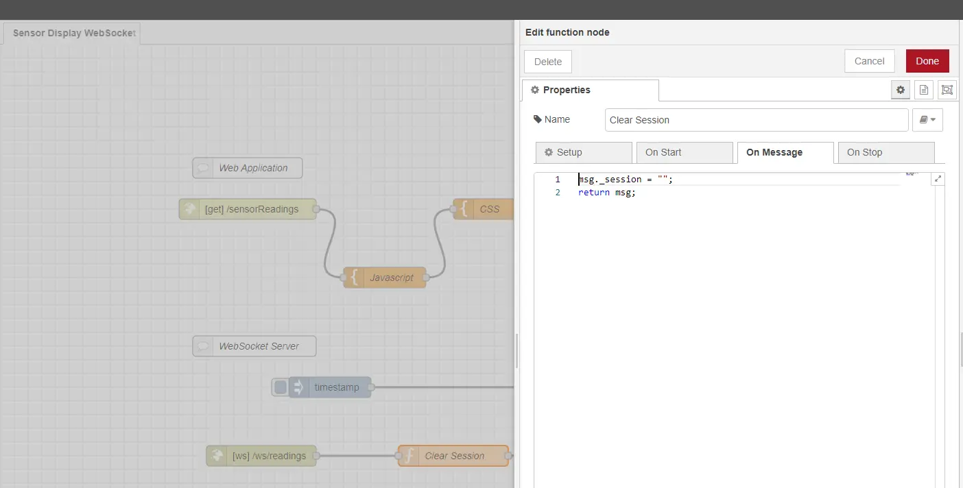 Node Red Function Clear Session