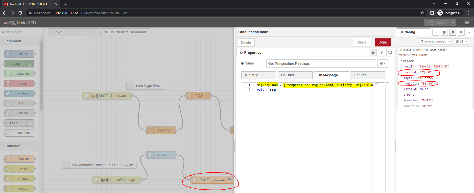 Node Red Function Node - JSON Response