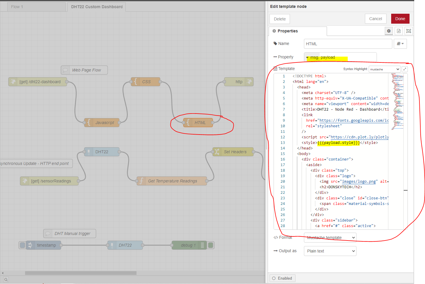 Node-Red HTML Template