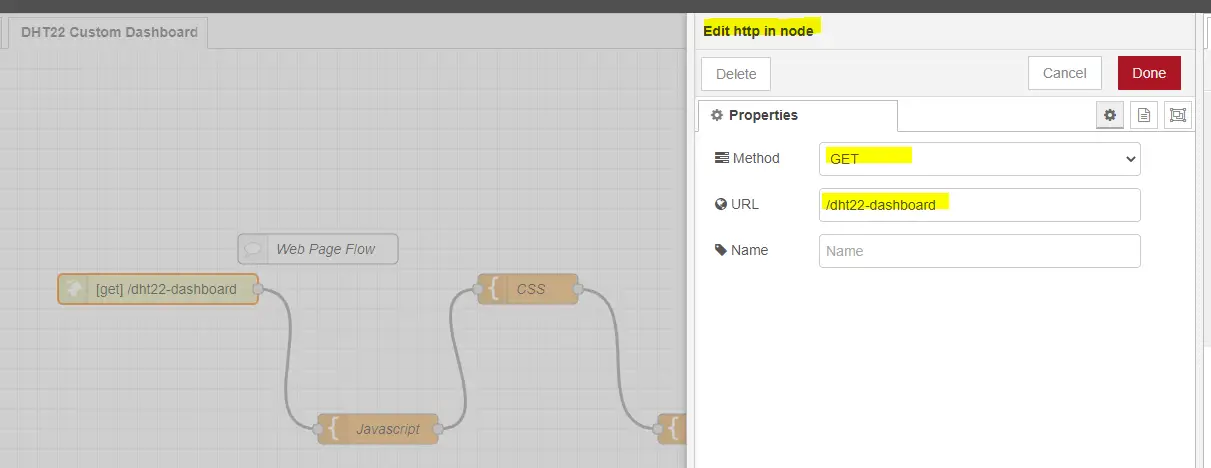 Node-Red HTTP In Dashboard Node