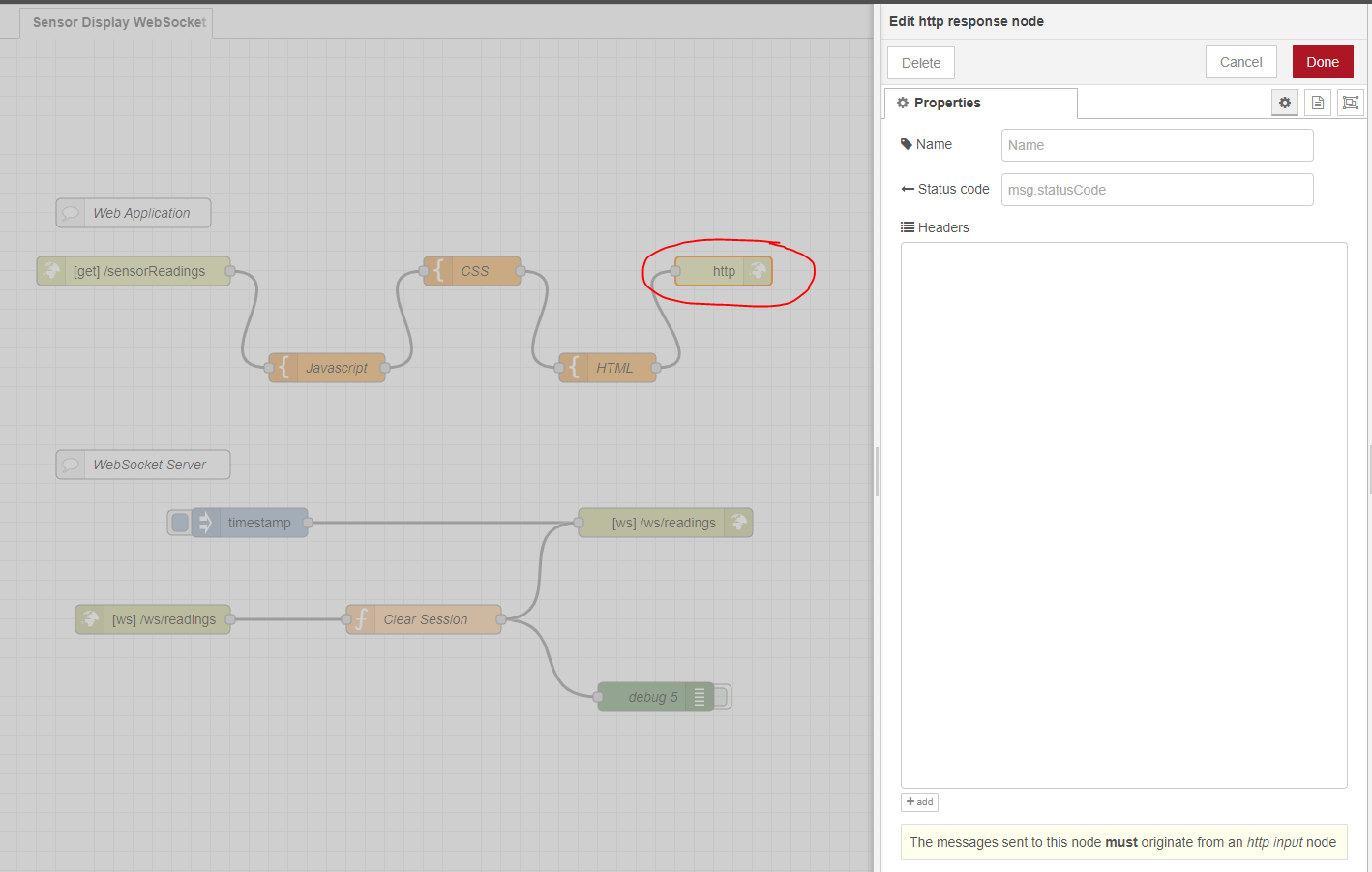 Node Red HTTP Response Node