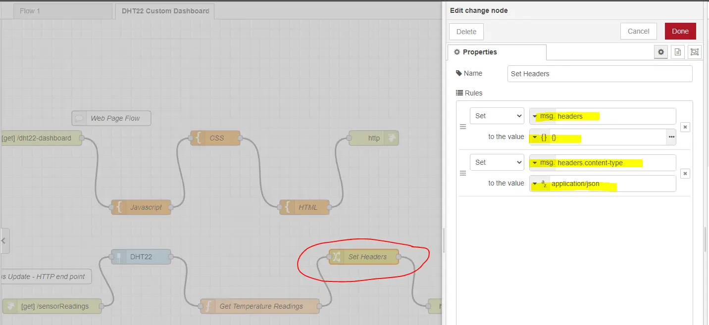 Node Red Set JSON Response