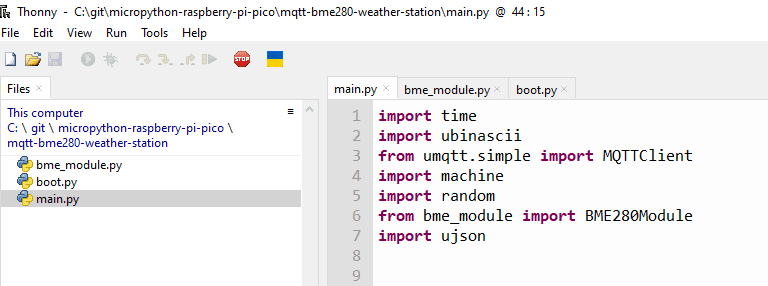 Raspberry Pi Pico W MicroPython MQTT - BME280 Weather Station - Thonny IDE Project Files