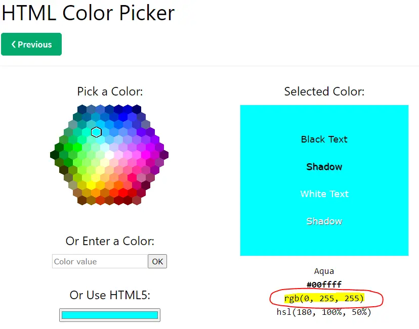 Web Color - Aqua - RGB Representation