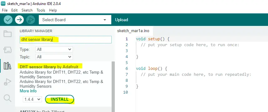 Arduino IDE 2 - Install Adafruit DHT Library