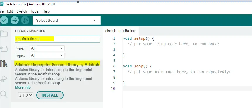 Arduino IDE Add Adafruit Fingerprint Sensor Library