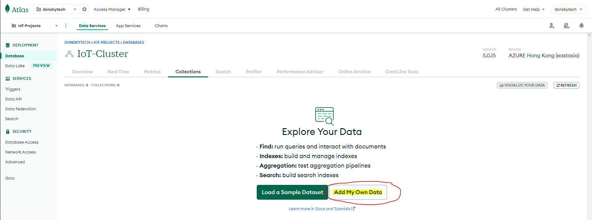 MongoDB Atlas Create Database