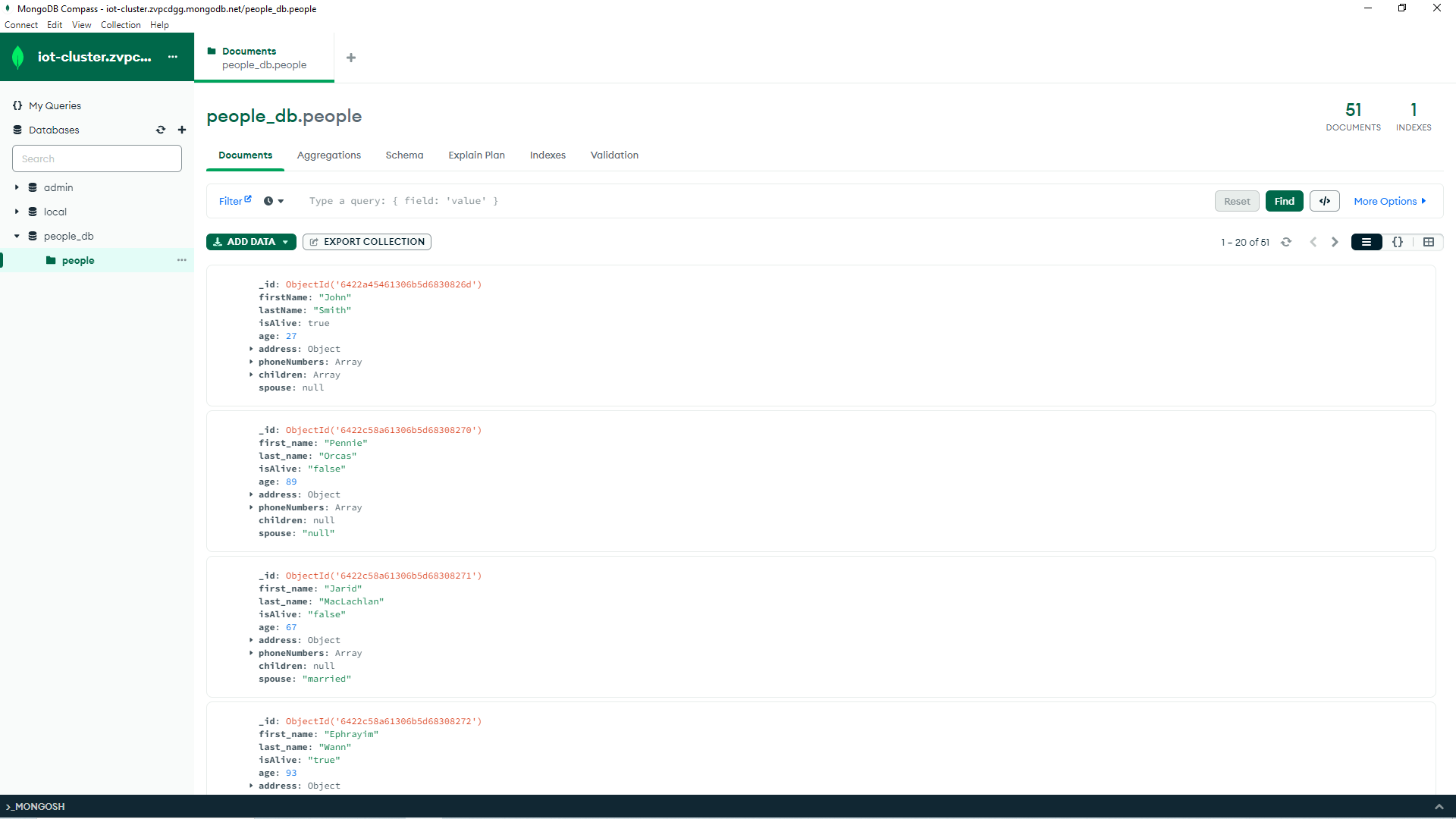 MongoDB Compass Adding Test Dataset