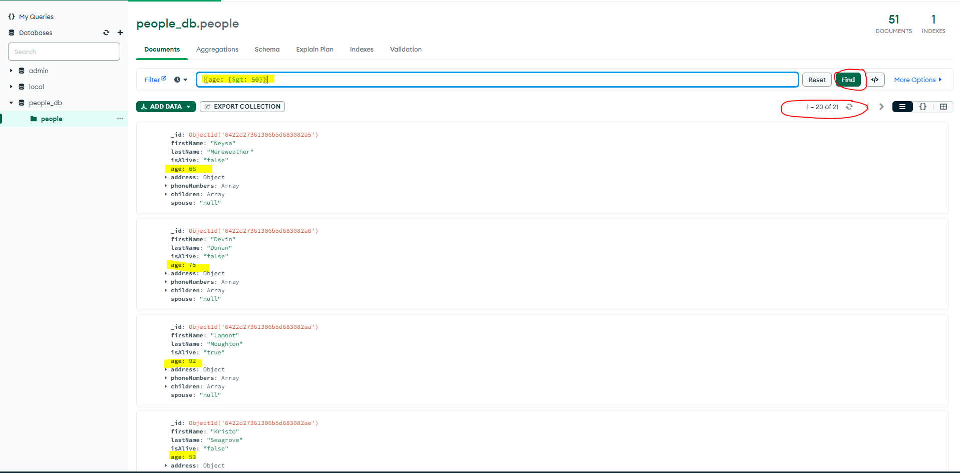 MongoDB Filter By Age