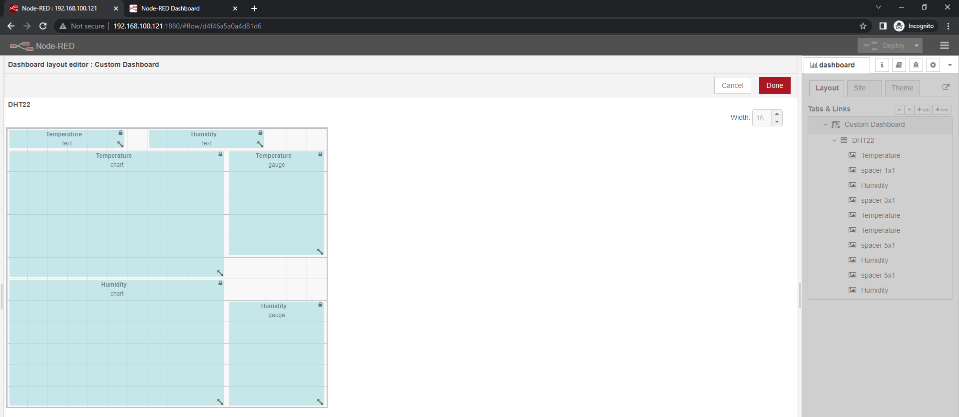 Node Red Dashboard Layout Editor