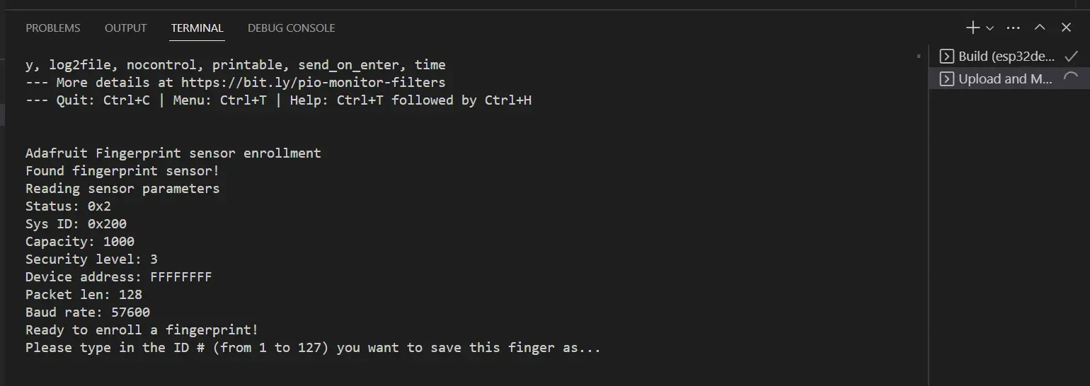PlatformIO Enroll Fingerprint Sequence
