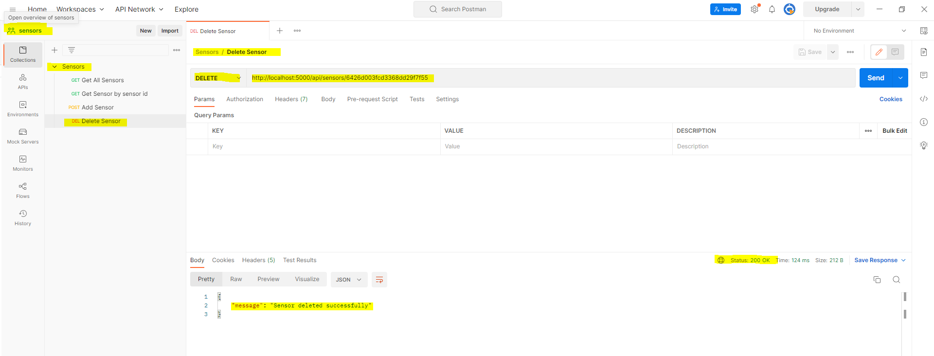 Postman - Delete Sensor