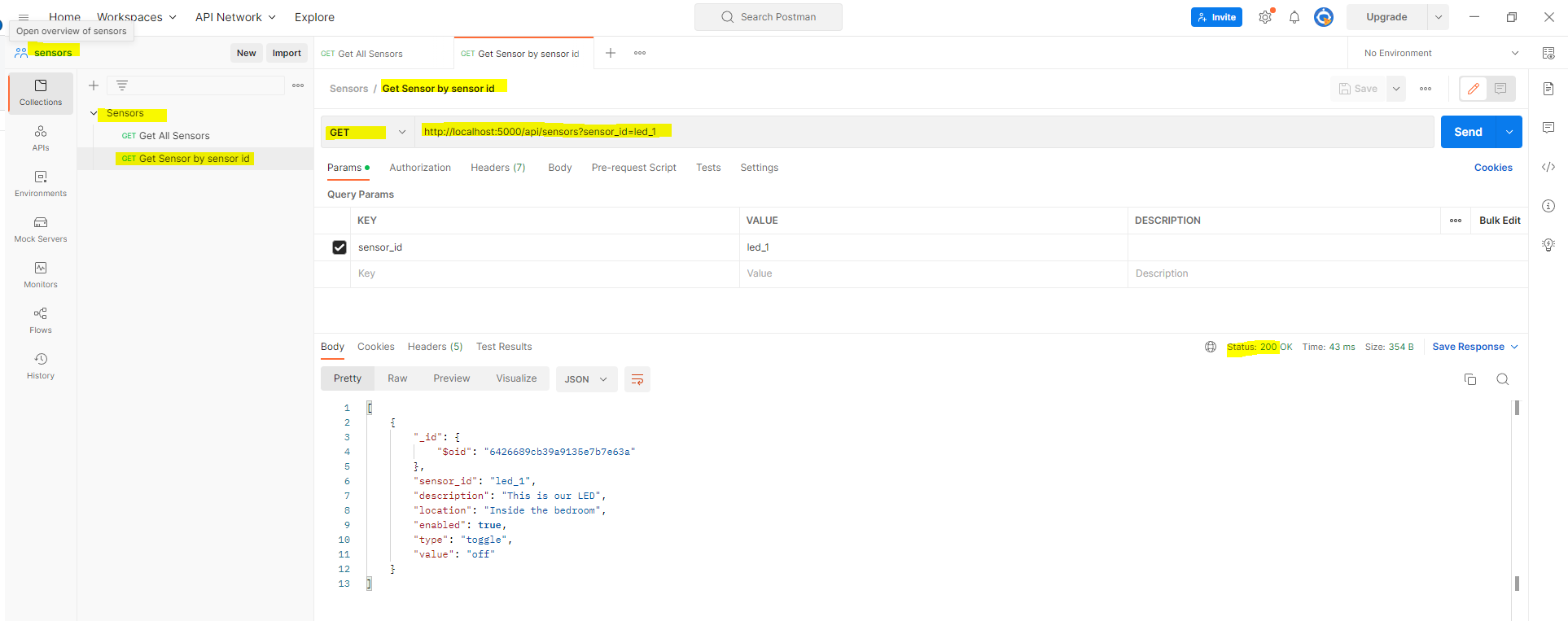 Postman - Get Sensor by sensor id