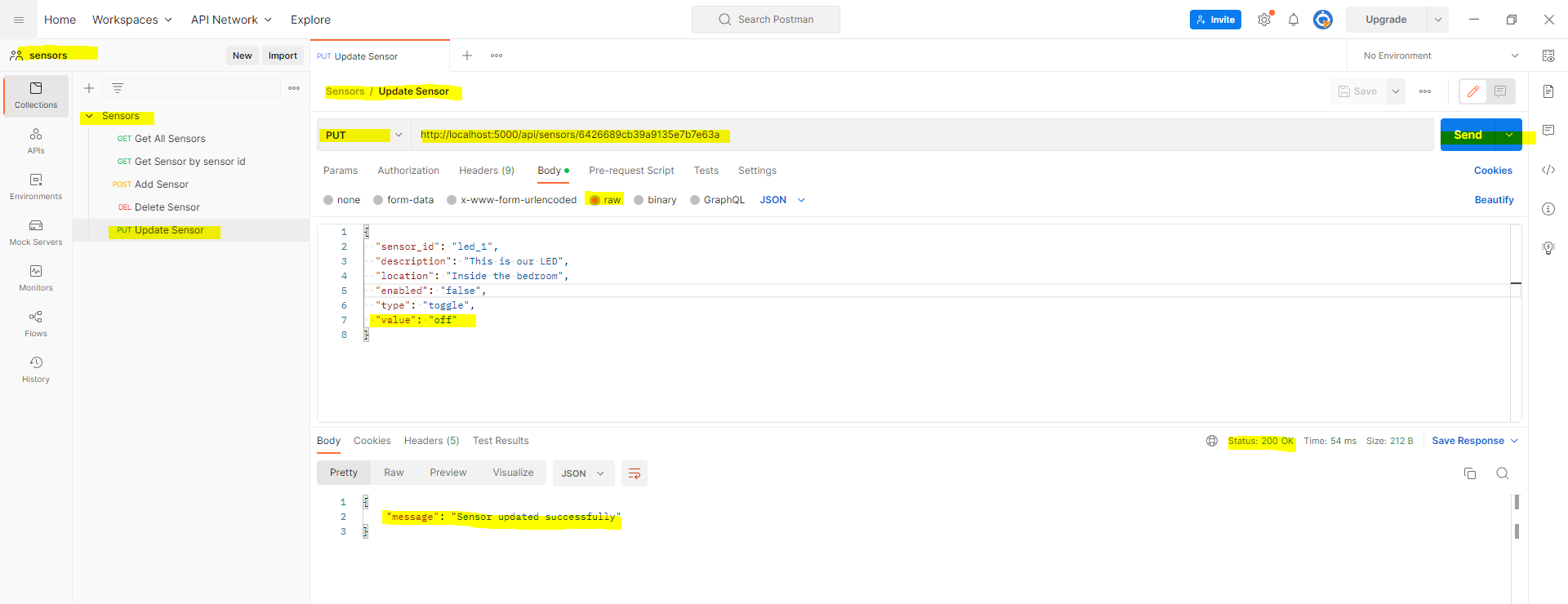 Postman - Update Sensor