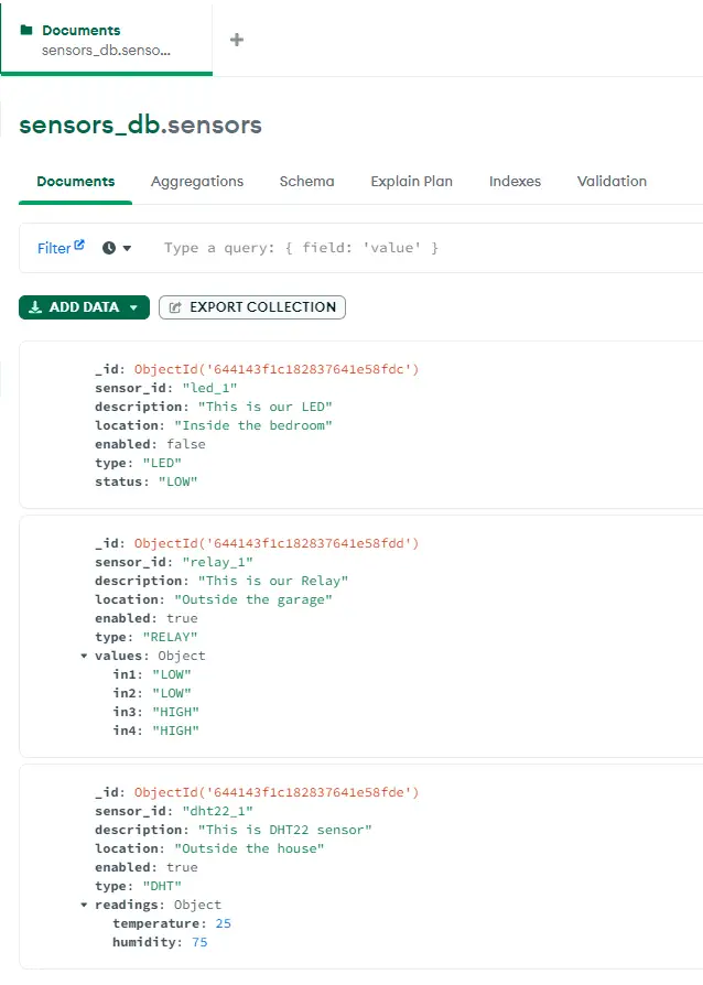 Sample MongoDB Sensor Documents