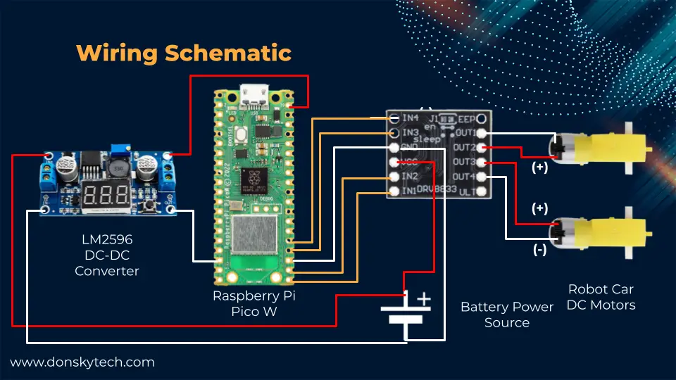 Building a Raspberry Pi Pico W WiFi Robot Car - Wiring Schematic