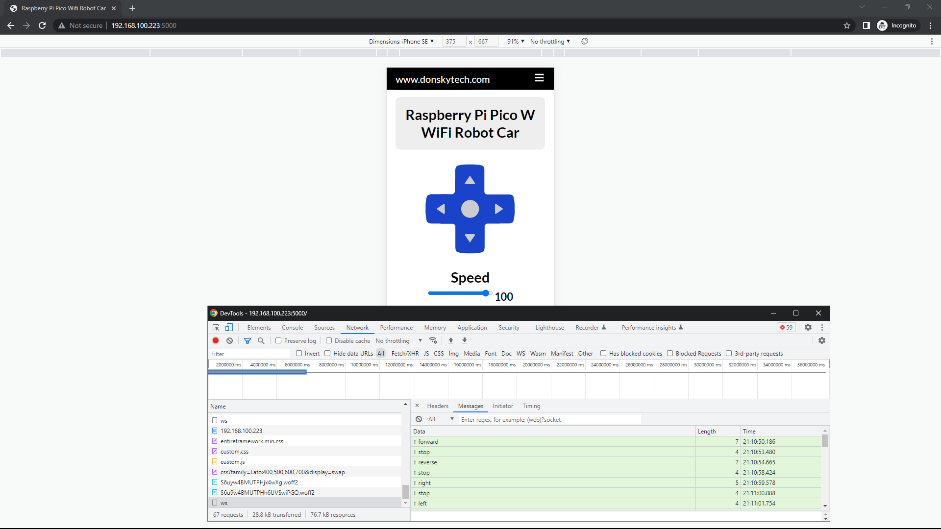 WebSocket message exchange