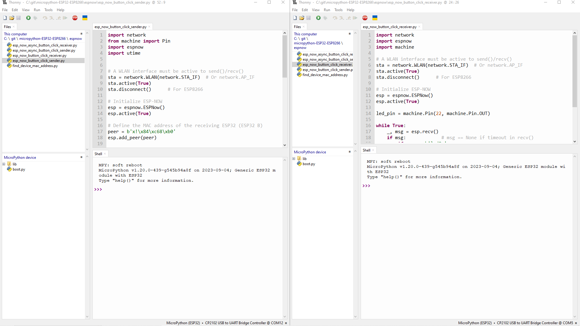 Thonny MicroPython ESP-NOW Split Screen