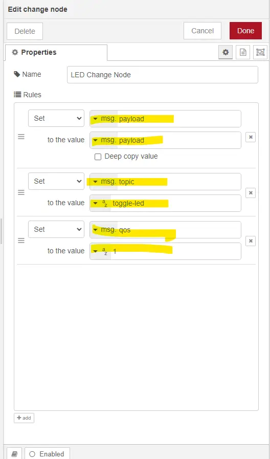 Node Red Change Node for dynamic MQTT topics