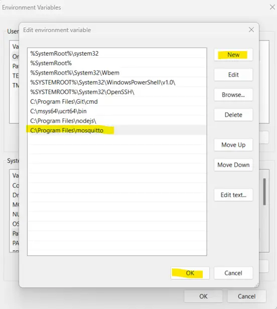 Add Mosquitto directory to Windows Path environment variable