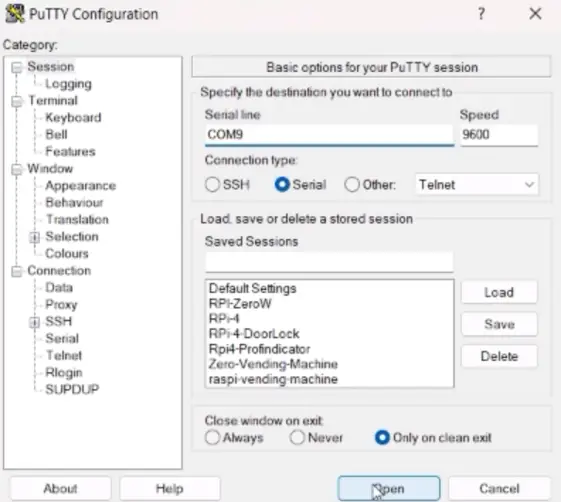 Putty Connection to SIM800C USB to GSM Module