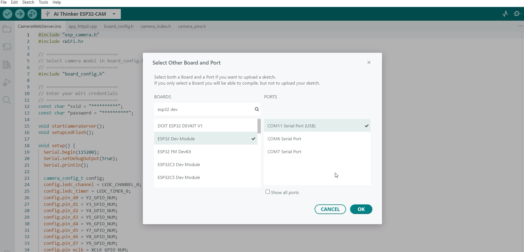 ESP32 Dev Module Board and Port Setup